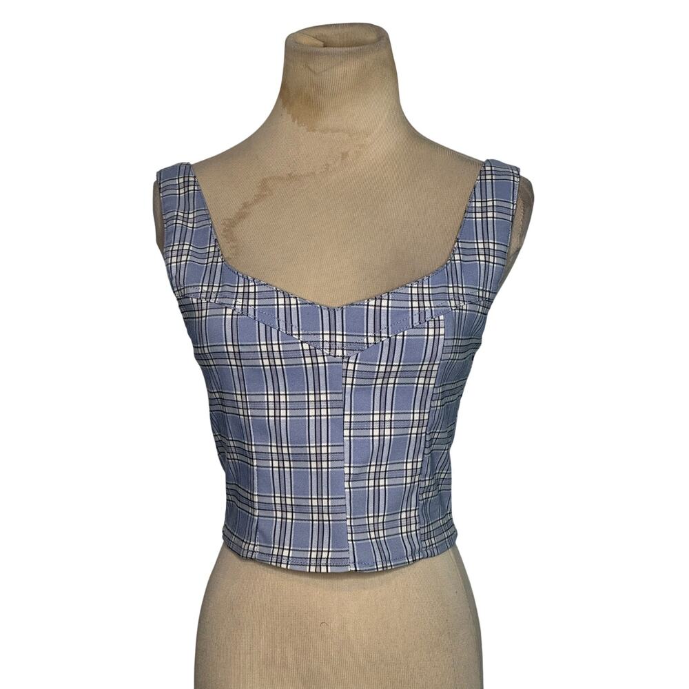 Like an Angel blue plaid fitted tank top blouse size Small